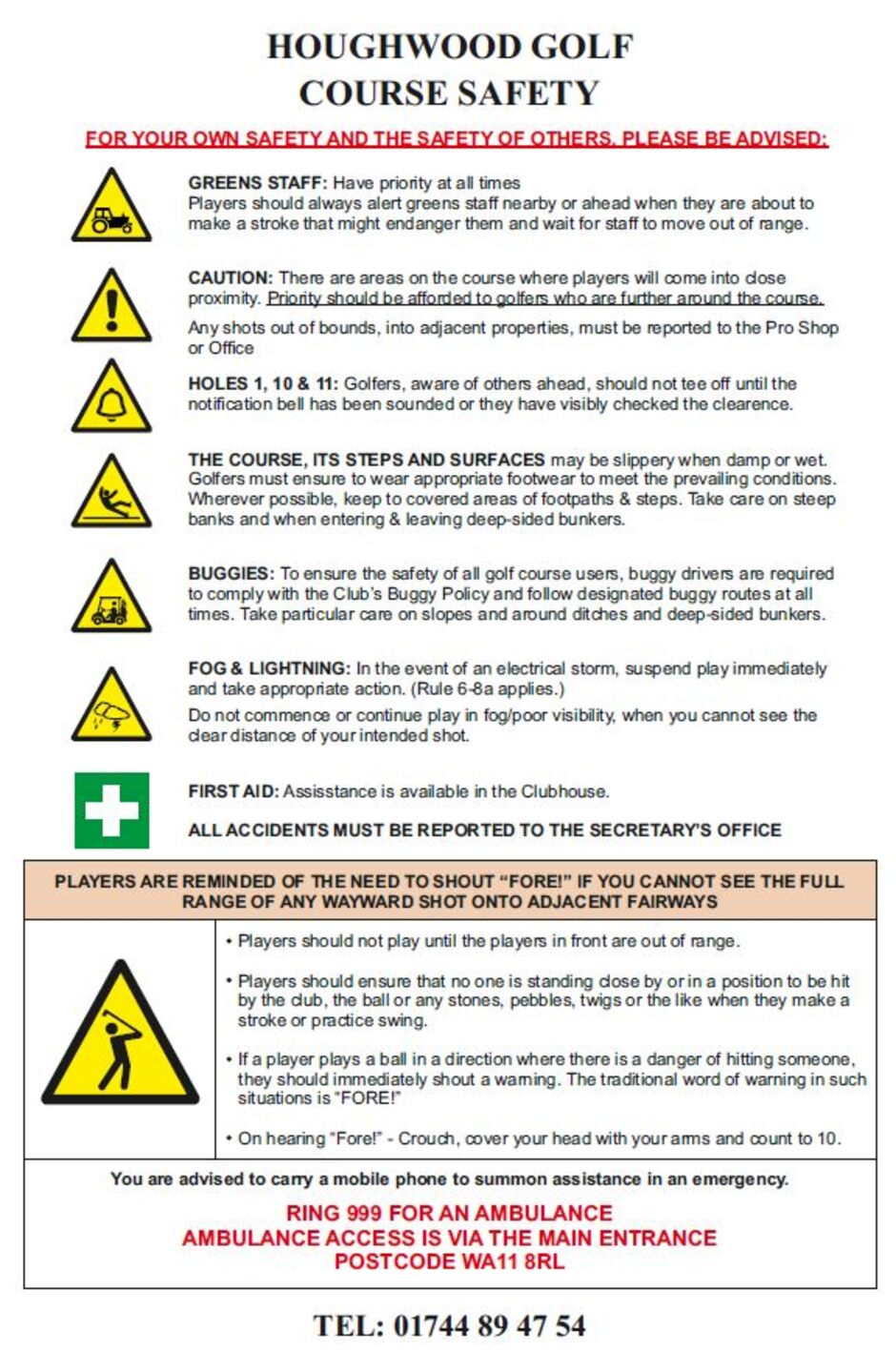 Houghwood Golf course safety